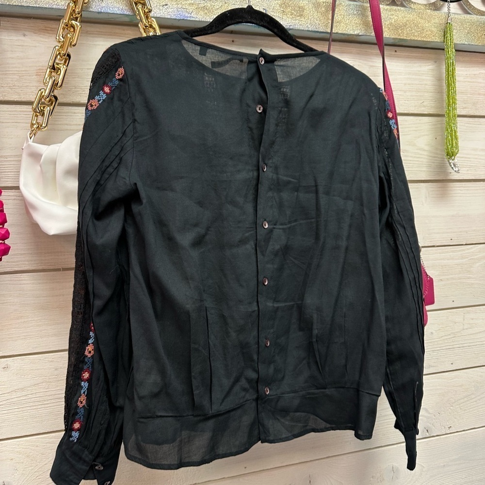 Love Sam Black Embroidered Boho Blouse XS - Picture 5 of 7